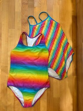 Speedo Girls Rainbow Pattern One-Piece Swimsuit Lot Bundle - Set of 2, Size 16
